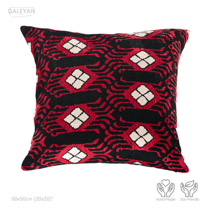 Luxury handmade ikat velvet pillow cover Black & White & Red
