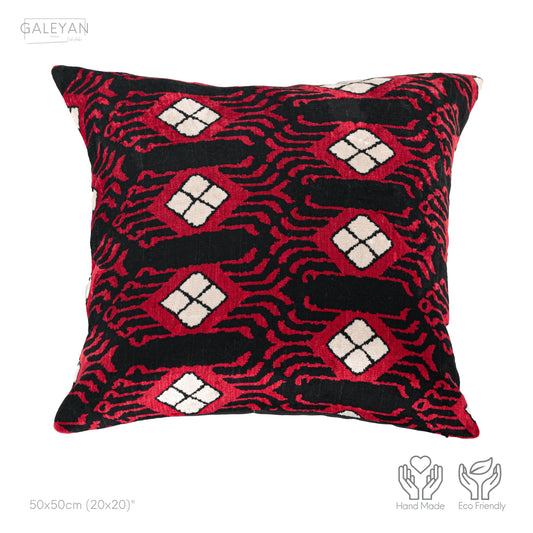 Luxury handmade ikat velvet pillow cover Black & White & Red