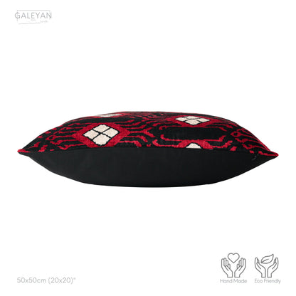 Luxury handmade ikat velvet pillow cover Black & White & Red