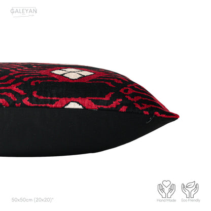 Luxury handmade ikat velvet pillow cover Black & White & Red