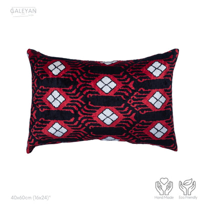 Luxury handmade ikat velvet pillow cover Black & White & Red
