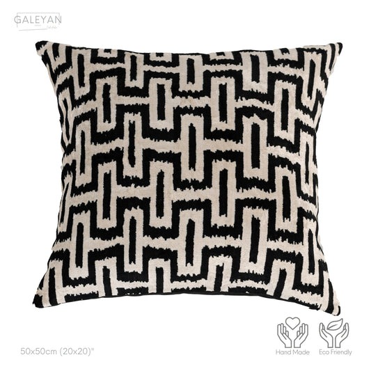 Luxury handmade ikat velvet pillow cover Black & White