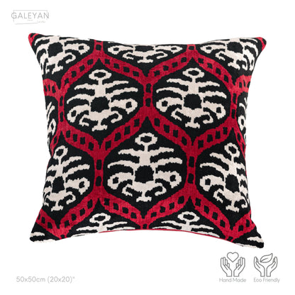 Luxury handmade ikat velvet pillow cover Black & White & Red