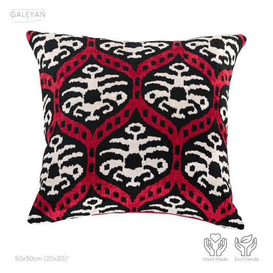 Luxury handmade ikat velvet pillow cover Black & White & Red