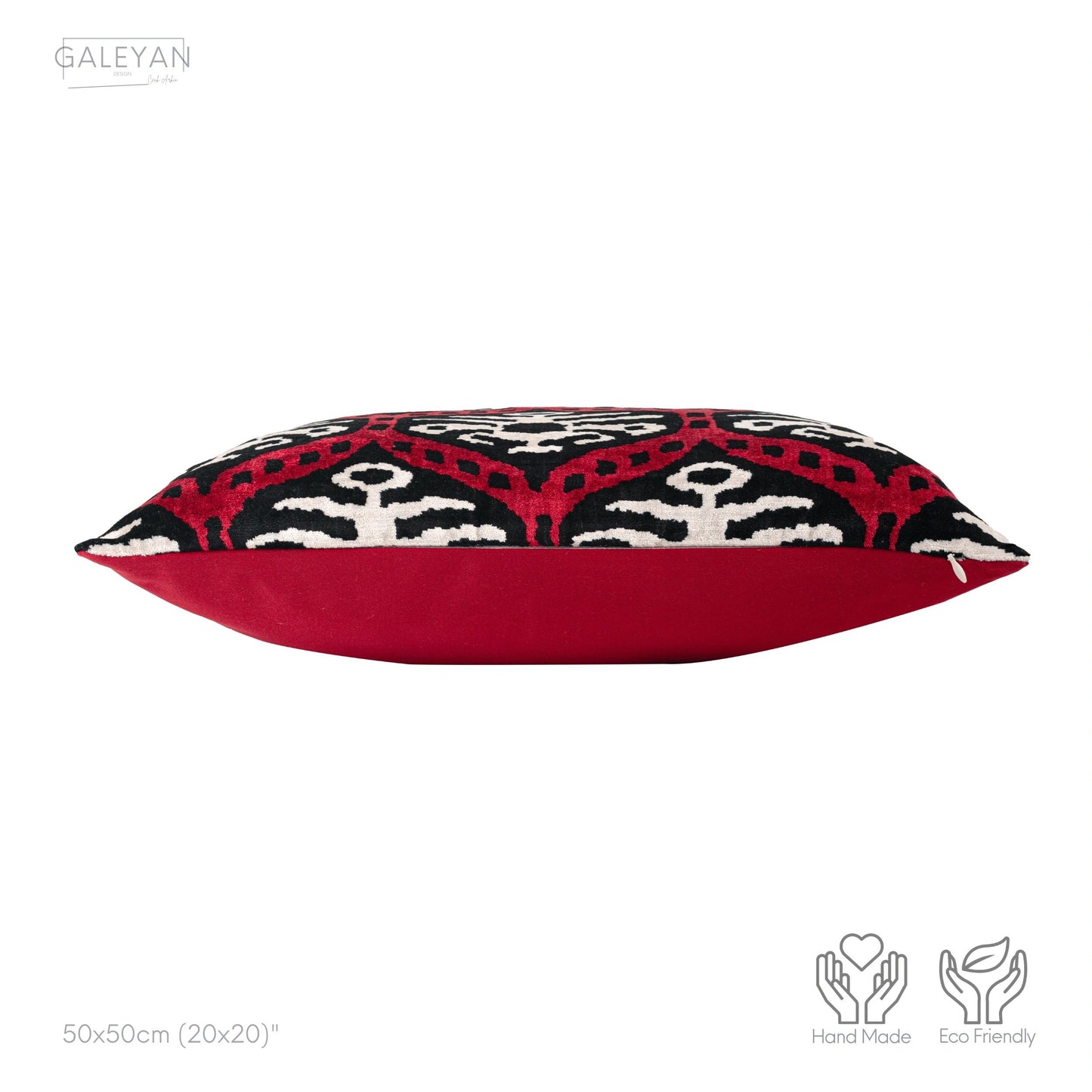 Luxury handmade ikat velvet pillow cover Black & White & Red