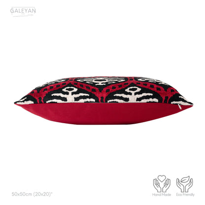 Luxury handmade ikat velvet pillow cover Black & White & Red