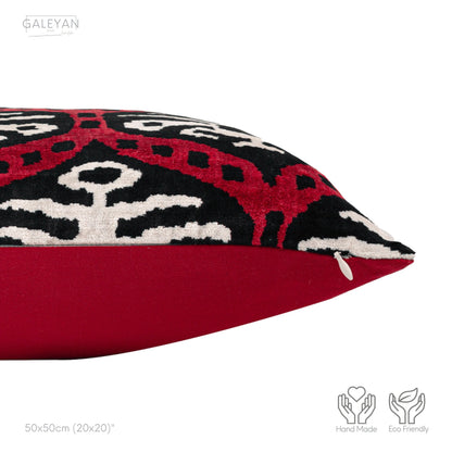 Luxury handmade ikat velvet pillow cover Black & White & Red