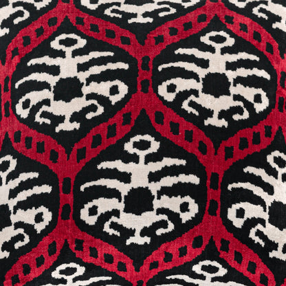 Luxury handmade ikat velvet pillow cover Black & White & Red