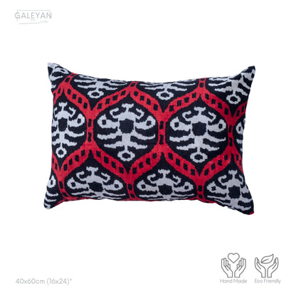 Luxury handmade ikat velvet pillow cover Black & White & Red