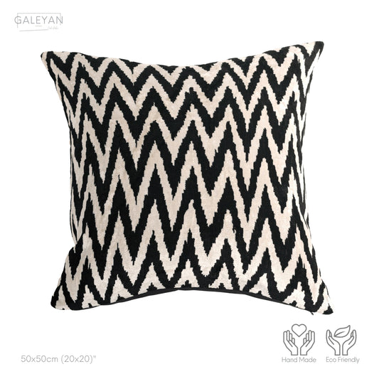Luxury handmade ikat velvet pillow cover Black & White