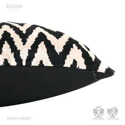 Luxury handmade ikat velvet pillow cover Black & White