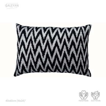 Luxury handmade ikat velvet pillow cover Black & White
