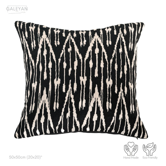 Luxury handmade ikat velvet pillow cover White & Black