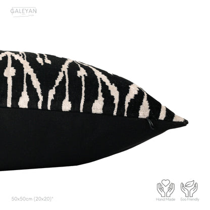 Luxury handmade ikat velvet pillow cover White & Black