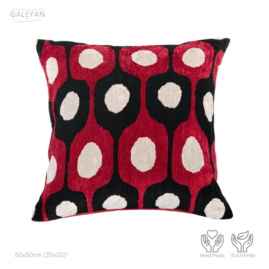 Luxury handmade ikat velvet pillow cover White & Black & Red