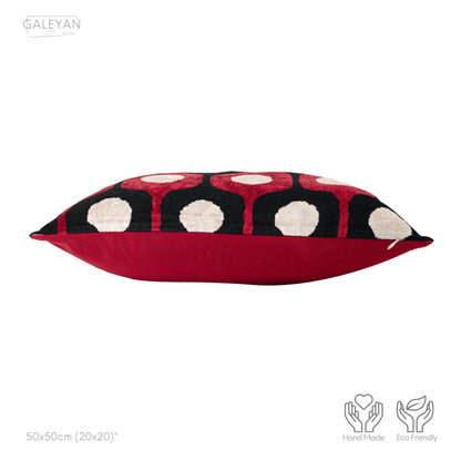 Luxury handmade ikat velvet pillow cover White & Black & Red