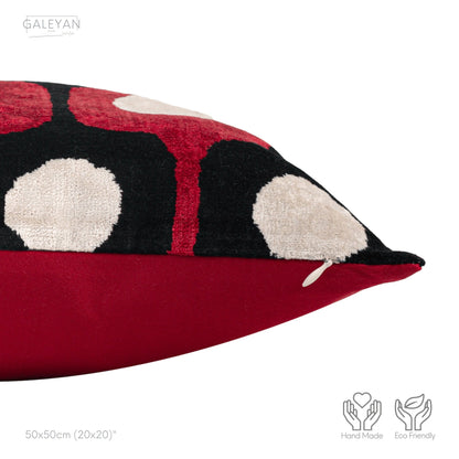 Luxury handmade ikat velvet pillow cover White & Black & Red