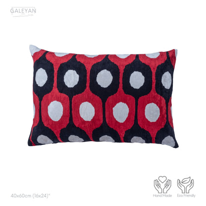 Luxury handmade ikat velvet pillow cover White & Black & Red
