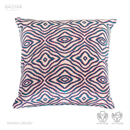 Luxury handmade ikat velvet pillow cover Turquoise Blue & Red & White