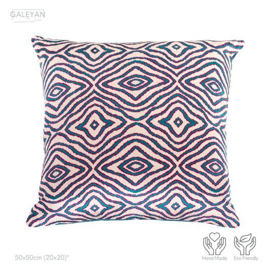 Luxury handmade ikat velvet pillow cover Turquoise Blue & Red & White