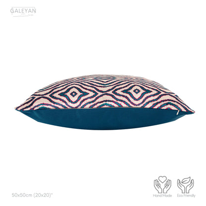 Luxury handmade ikat velvet pillow cover Turquoise Blue & Red & White