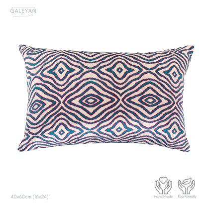 Luxury handmade ikat velvet pillow cover Turquoise Blue & Red & White