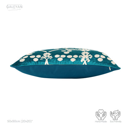 Luxury handmade ikat velvet pillow cover Turquoise Blue & White