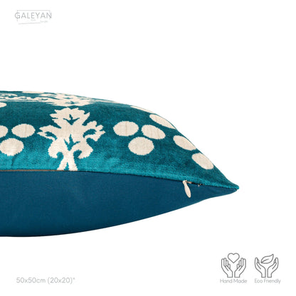 Luxury handmade ikat velvet pillow cover Turquoise Blue & White