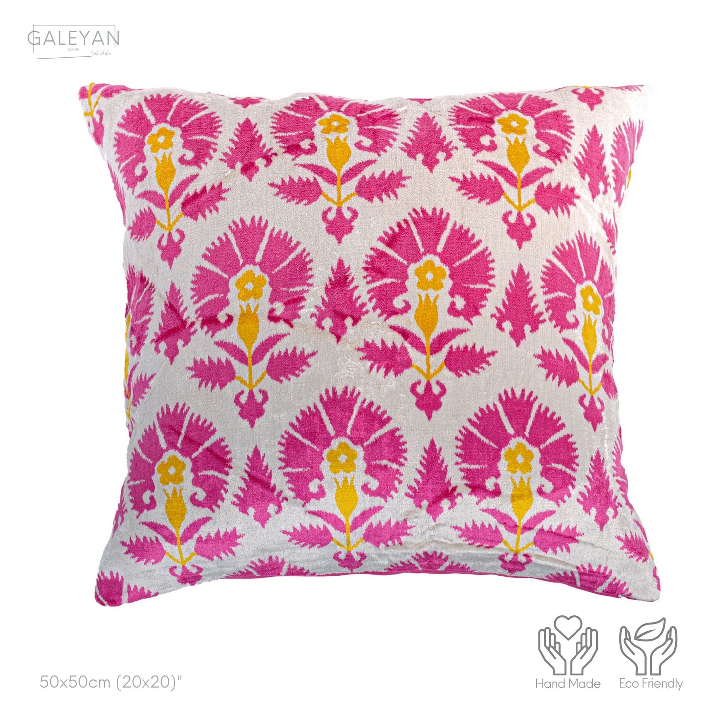 Luxury handmade ikat velvet pillow cover Pink & Orange & White