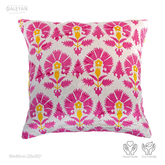 Luxury handmade ikat velvet pillow cover Pink & Orange & White