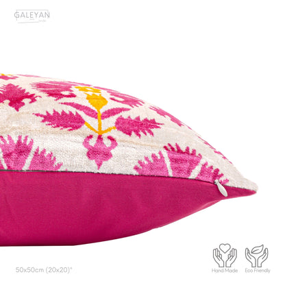 Luxury handmade ikat velvet pillow cover Pink & Orange & White