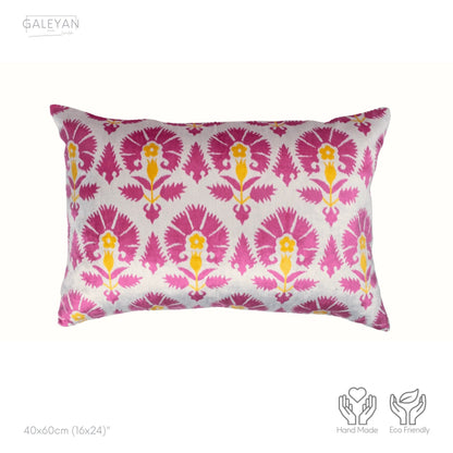 Luxury handmade ikat velvet pillow cover Pink & Orange & White