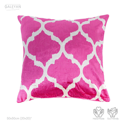Luxury handmade ikat velvet pillow cover Pink & White