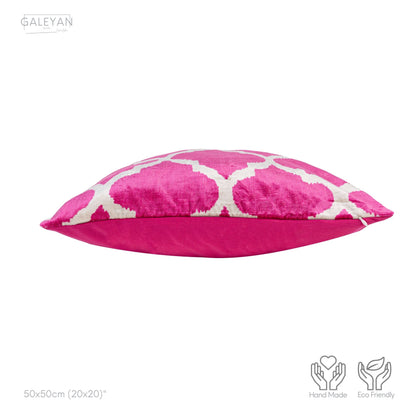 Luxury handmade ikat velvet pillow cover Pink & White