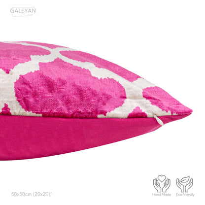 Luxury handmade ikat velvet pillow cover Pink & White