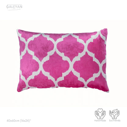 Luxury handmade ikat velvet pillow cover Pink & White