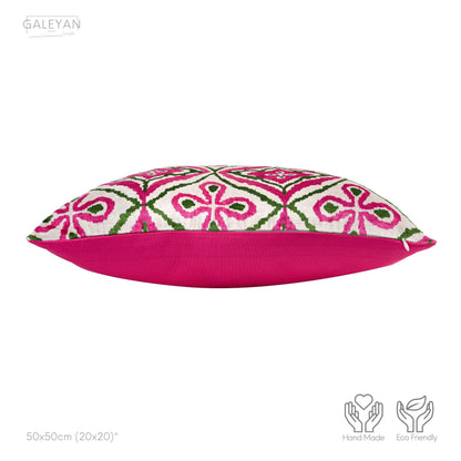 Luxury handmade ikat velvet pillow cover Pink & Green & White