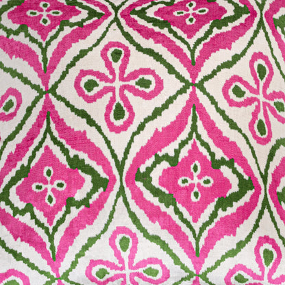 Luxury handmade ikat velvet pillow cover Pink & Green & White