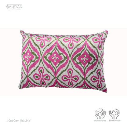 Luxury handmade ikat velvet pillow cover Pink & Green & White