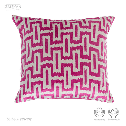 Luxury handmade ikat velvet pillow cover Pink & White