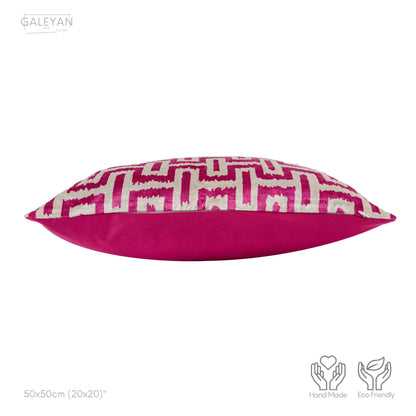 Luxury handmade ikat velvet pillow cover Pink & White