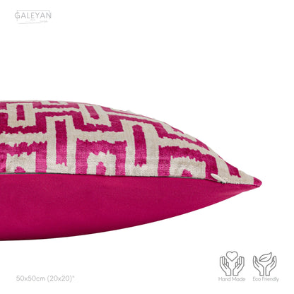Luxury handmade ikat velvet pillow cover Pink & White