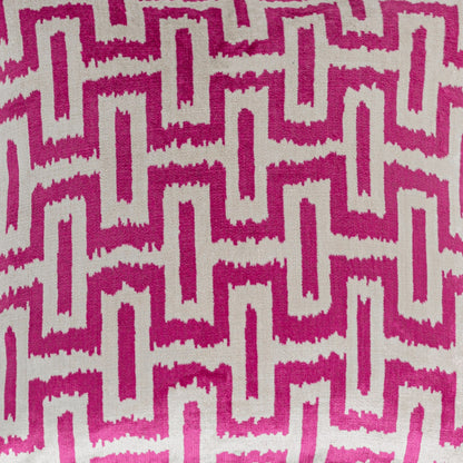 Luxury handmade ikat velvet pillow cover Pink & White