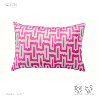 Luxury handmade ikat velvet pillow cover Pink & White