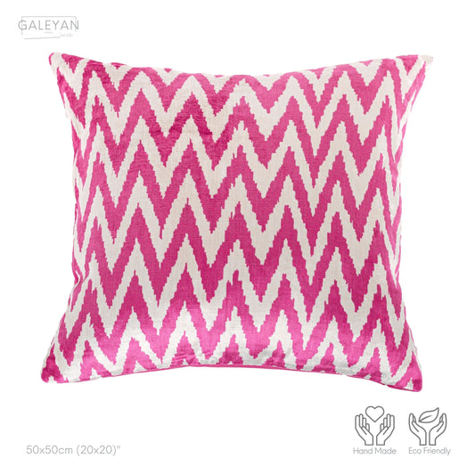 Luxury handmade ikat velvet pillow cover Pink & White