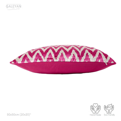 Luxury handmade ikat velvet pillow cover Pink & White