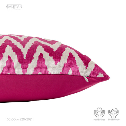 Luxury handmade ikat velvet pillow cover Pink & White