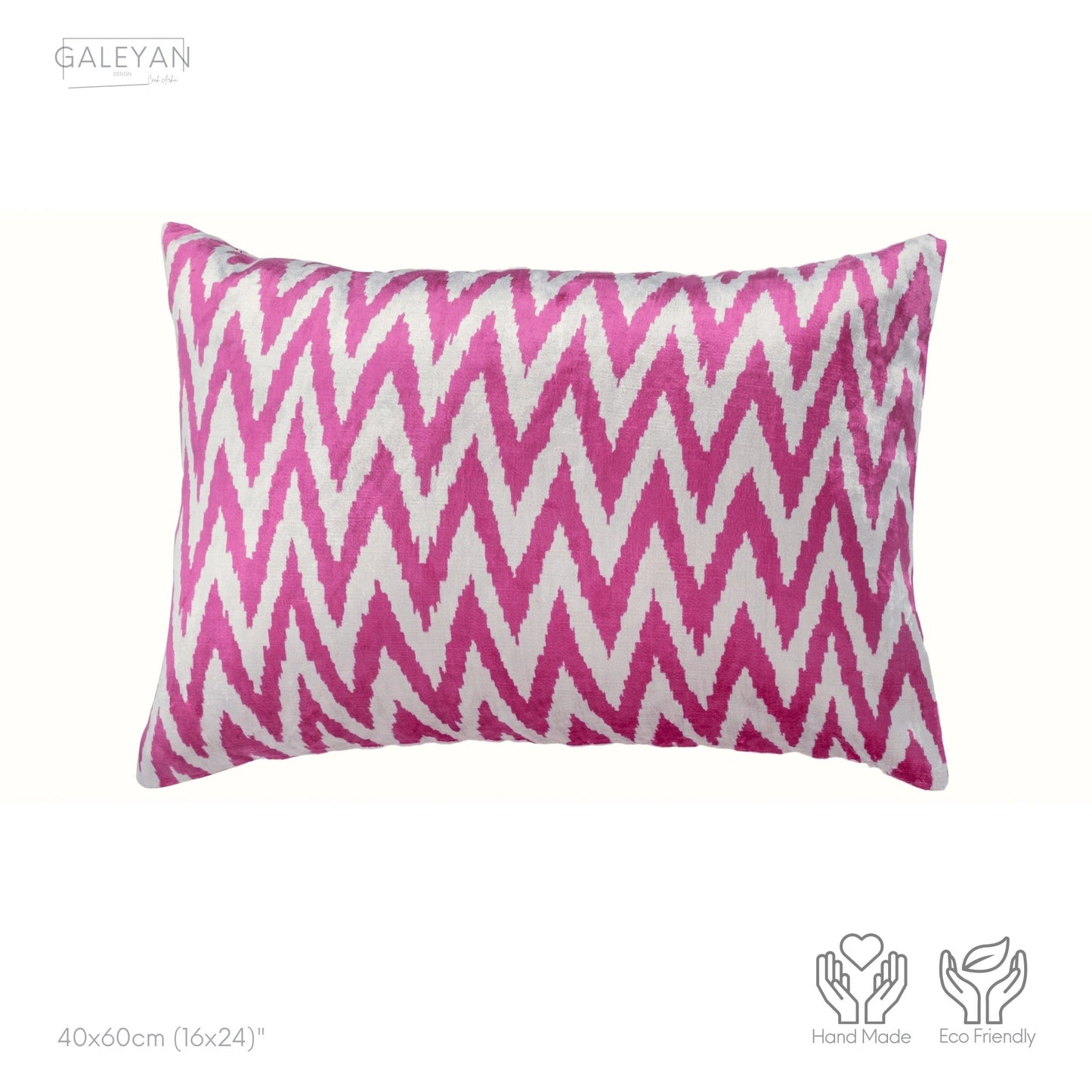 Luxury handmade ikat velvet pillow cover Pink & White