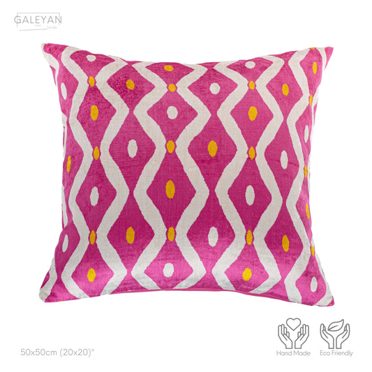 Luxury handmade ikat velvet pillow cover Pink & Orange & White