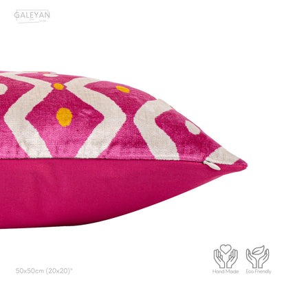 Luxury handmade ikat velvet pillow cover Pink & Orange & White